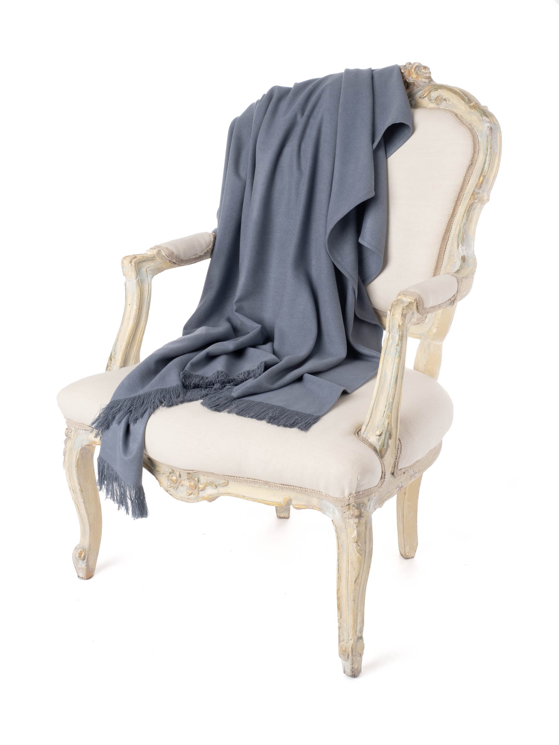 Slate Blue Moroccan Cashmere Fringe Throw Blanket