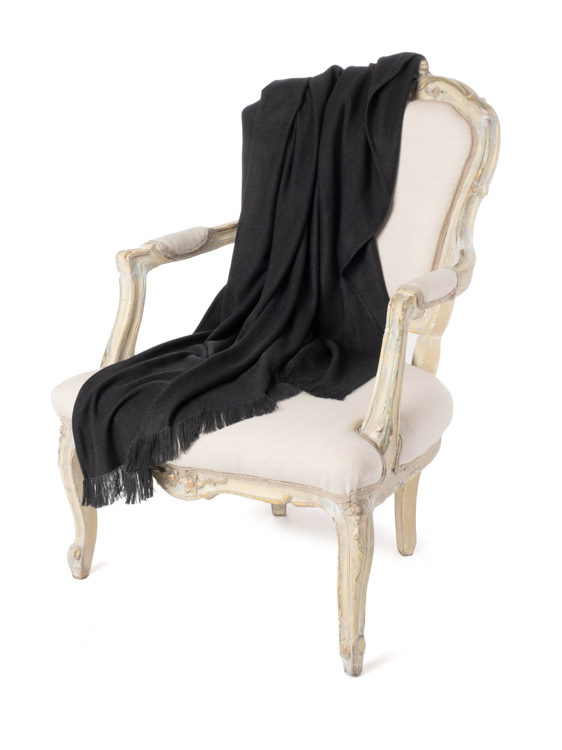 Charcoal Moroccan Cashmere Fringe Throw Blanket