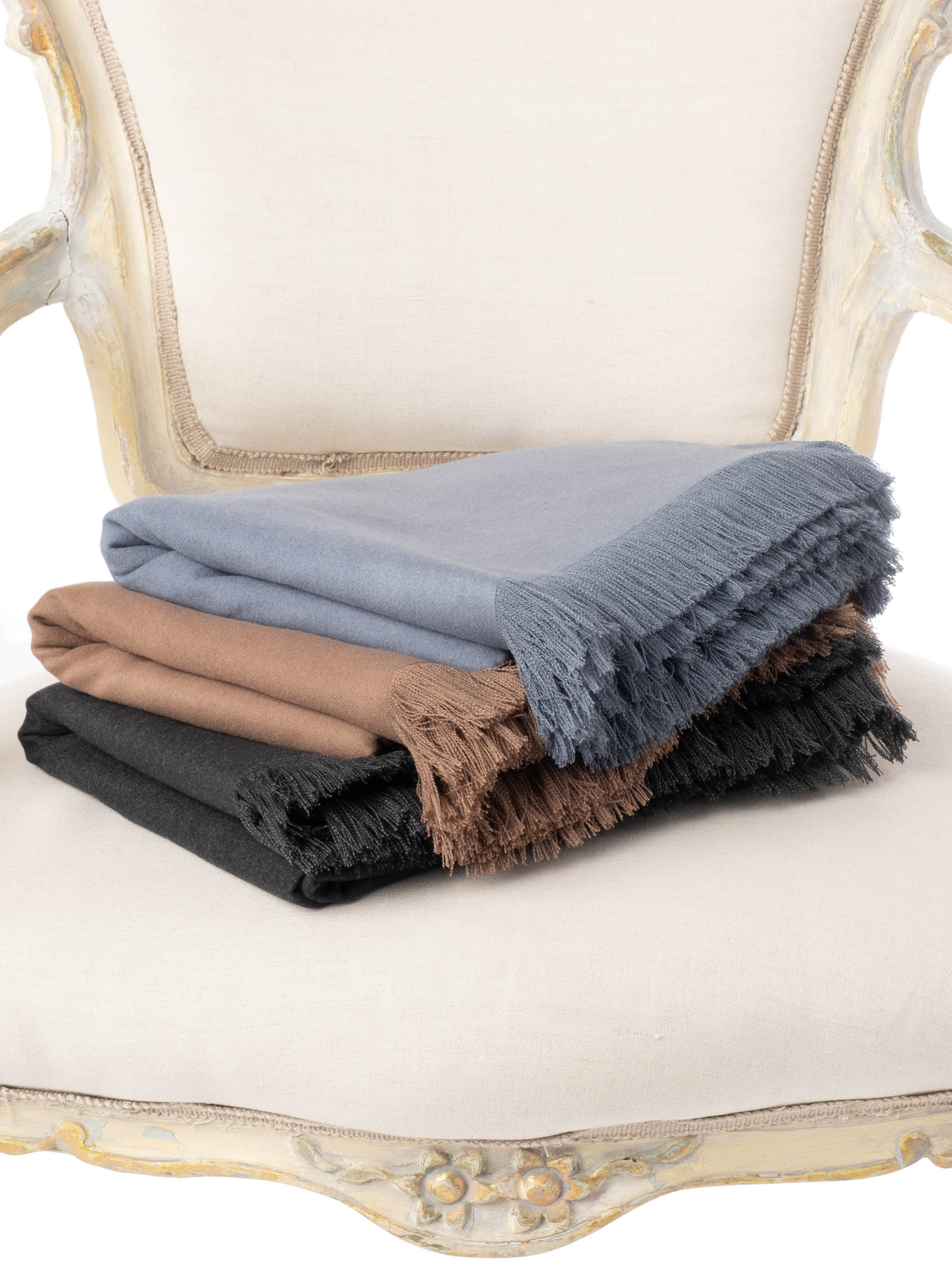 Slate Blue Moroccan Cashmere Fringe Throw Blanket