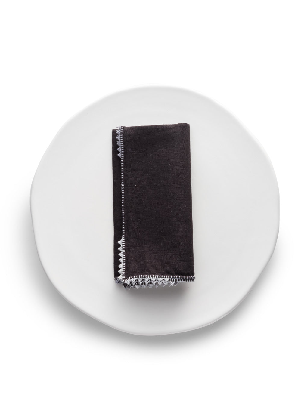 Black Linen Napkin with Embroidery (Set of 4)