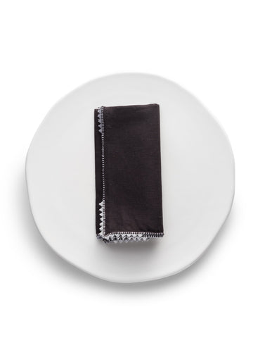 Black Linen Napkin with Embroidery (Set of 4)